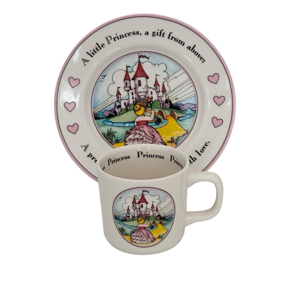 MUD PIE Little Princess Plate & Mug Set VTG Porcelain Baby Gift Nursery Decor